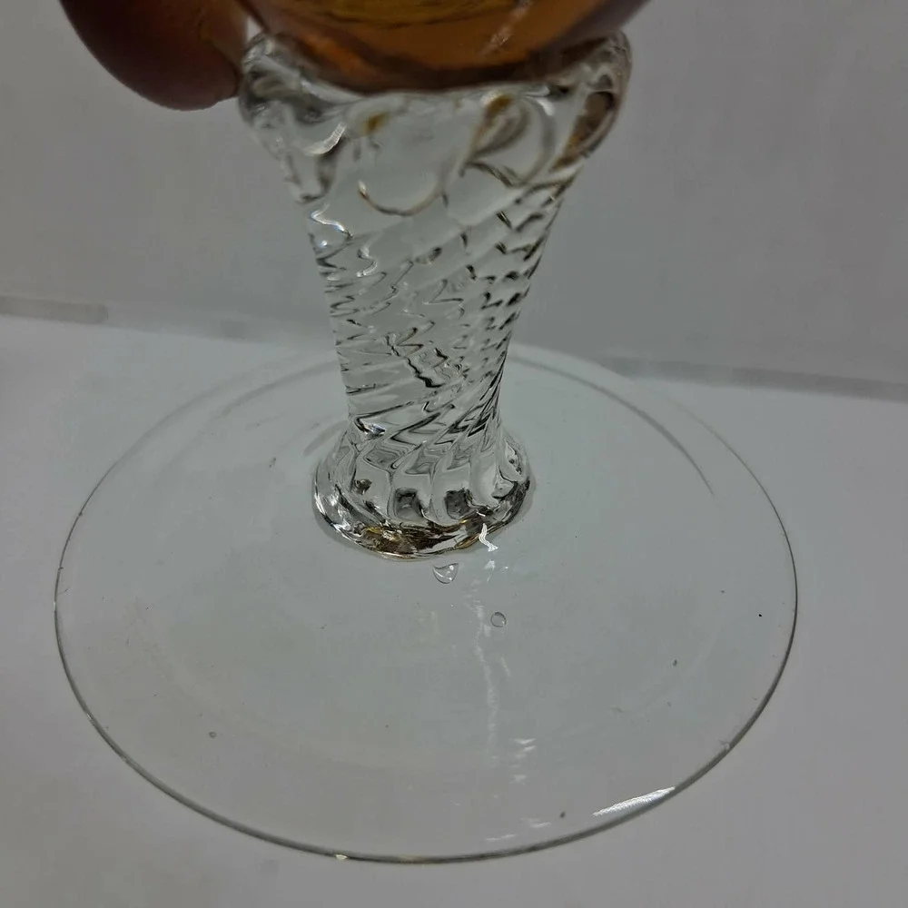 Vintage Amber Hand Blown Glass Bud Vase Twisted Stem Ruffled Rim 7.5 Inch MCM